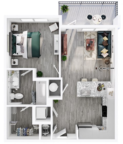 Floor plan for 1 bed, 1 bath, 584 sqft